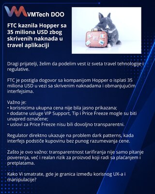 FTC kaznila Hopper sa 35 miliona USD zbog skrivenih naknada u travel aplikaciji