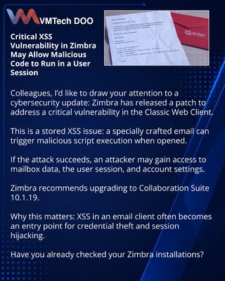 Критическая XSS-уязвимость в Zimbra может запускать вредоносный код в сессии пользователя