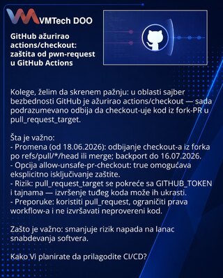 GitHub ažurirao actions/checkout: zaštita od pwn-request u GitHub Actions