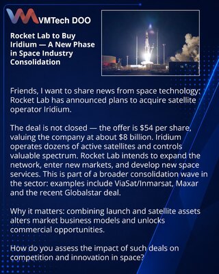 Rocket Lab kupuje Iridium — novi korak konsolidacije u svemirskoj industriji
