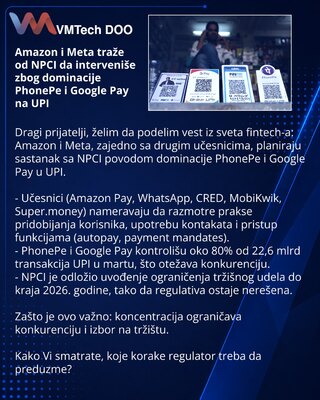 Amazon i Meta traže od NPCI da interveniše zbog dominacije PhonePe i Google Pay na UPI