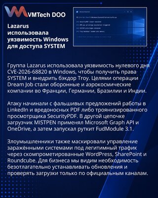Lazarus получила права SYSTEM в Windows через уязвимость нулевого дня
