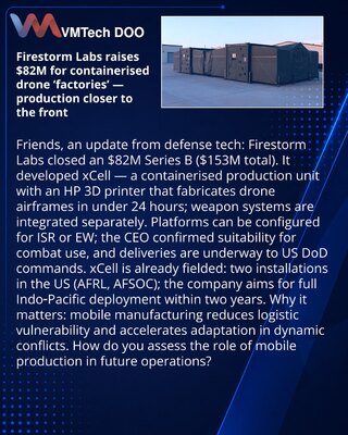 Firestorm Labs prikupio 82 mln USD za kontejnerske fabrike dronova — proizvodnja bliže frontu