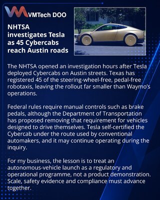 NHTSA Opens Cybercab Investigation After Tesla’s Austin Deployment
