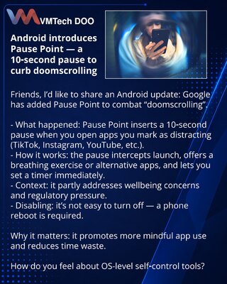 Android uvodi Pause Point — 10‑sekundna pauza protiv besciljnog skrolovanja